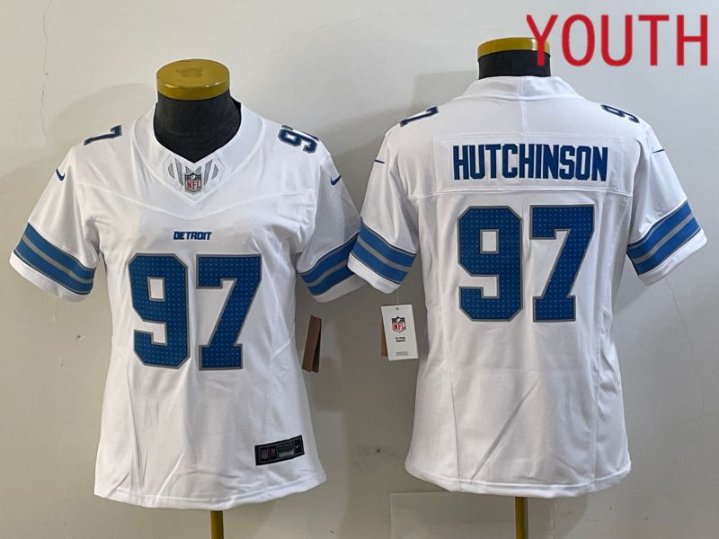 Youth Detroit Lions #97 Hutchinson White Three generations 2024 Nike Vapor F.U.S.E. Limited NFL Jersey->youth nfl jersey->Youth Jersey